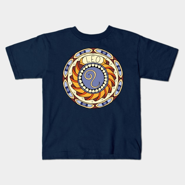 Leo Zodiac Sign Colorful Birth Horoscope Mandala Kids T-Shirt by peter2art